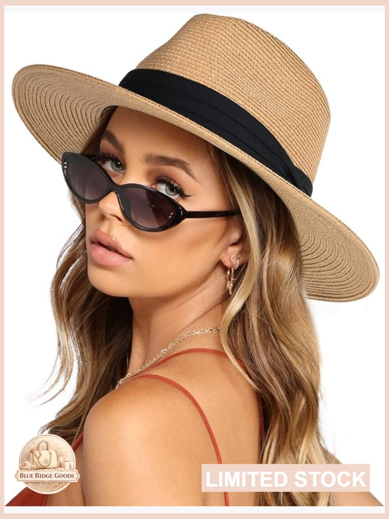 Wide Brim Straw Fedora Hat Upf 50+ Sun Protection Packable Beach Panama City